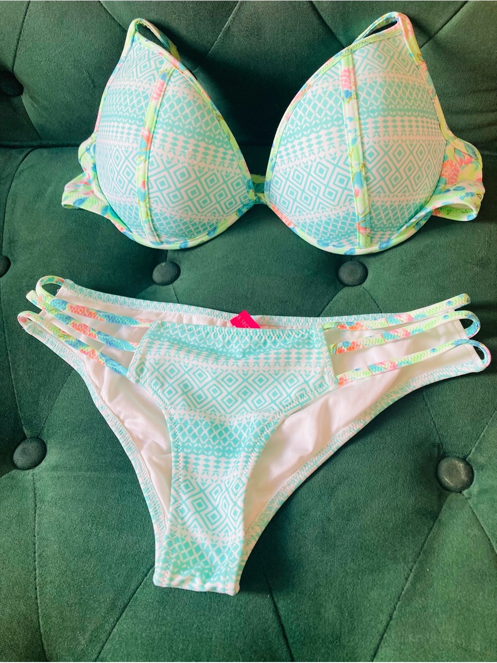 Aqua Geometric Push-Up Bikini Set